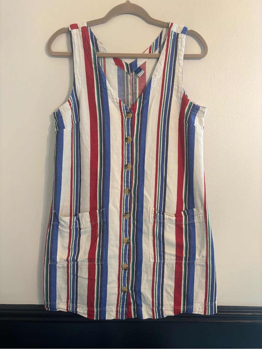 Women’s Old Navy Stripped Button-Front Tank Dress - Red, Blue & White